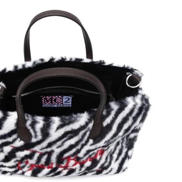 NEW MC2 SAINT BARTH women's zebra print wool leather tote handbag in black white - Picture 3 of 3